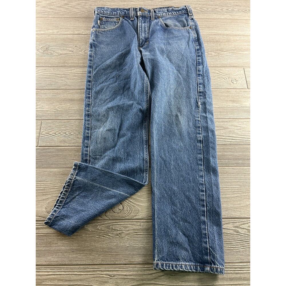 Carhartt Relaxed Fit Medium Wash Blue Denim Jeans Looes fitJeans Work Pants